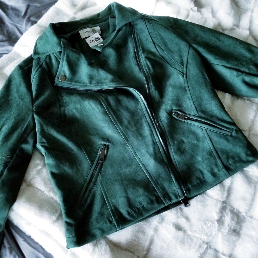 Forest Green Faux Suede Moto Jacket
